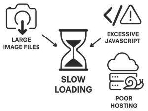 Common WordPress performance issues including large images and unnecessary scripts